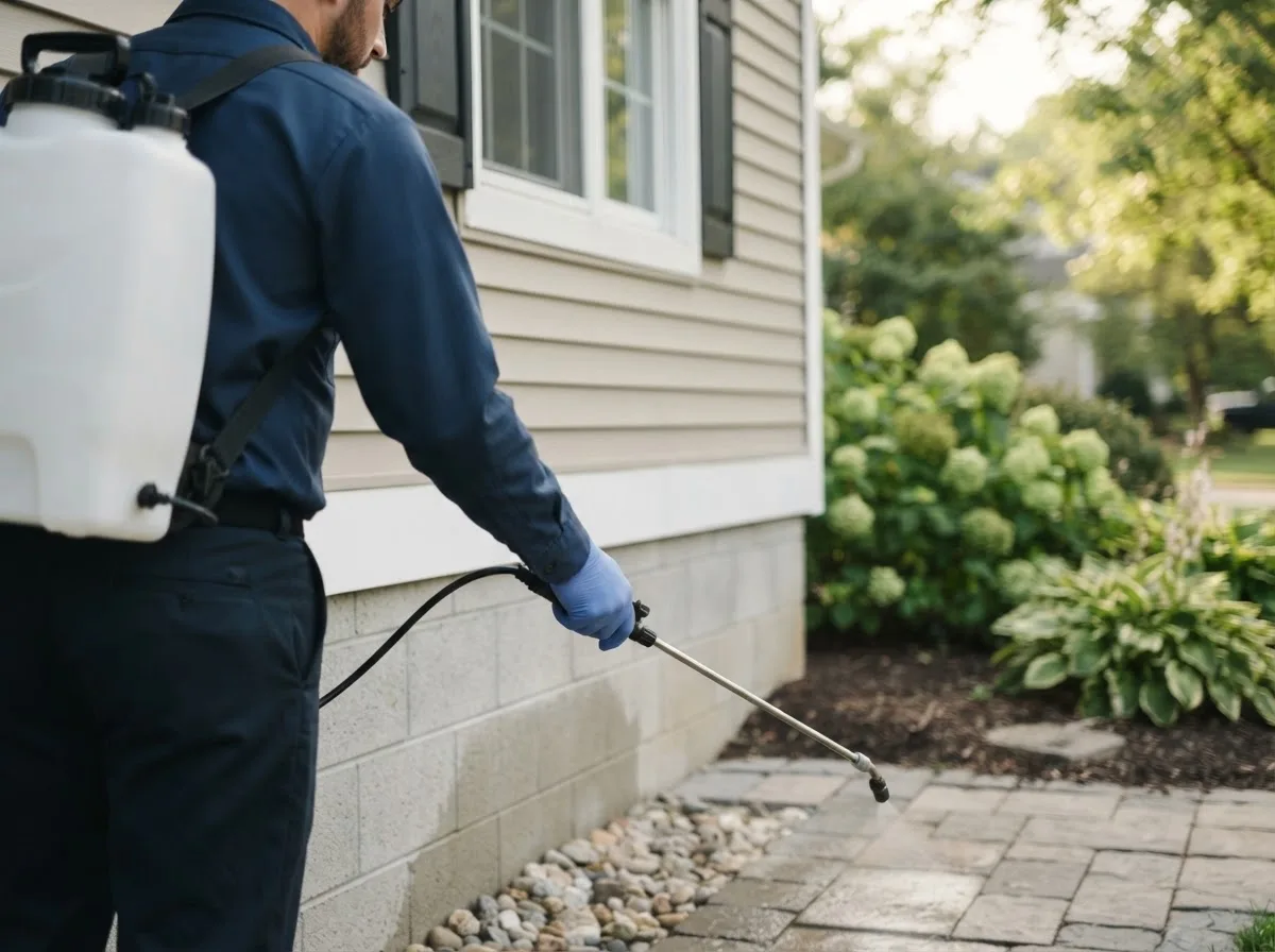 Pest control technician inspecting a home in Manlius, NY